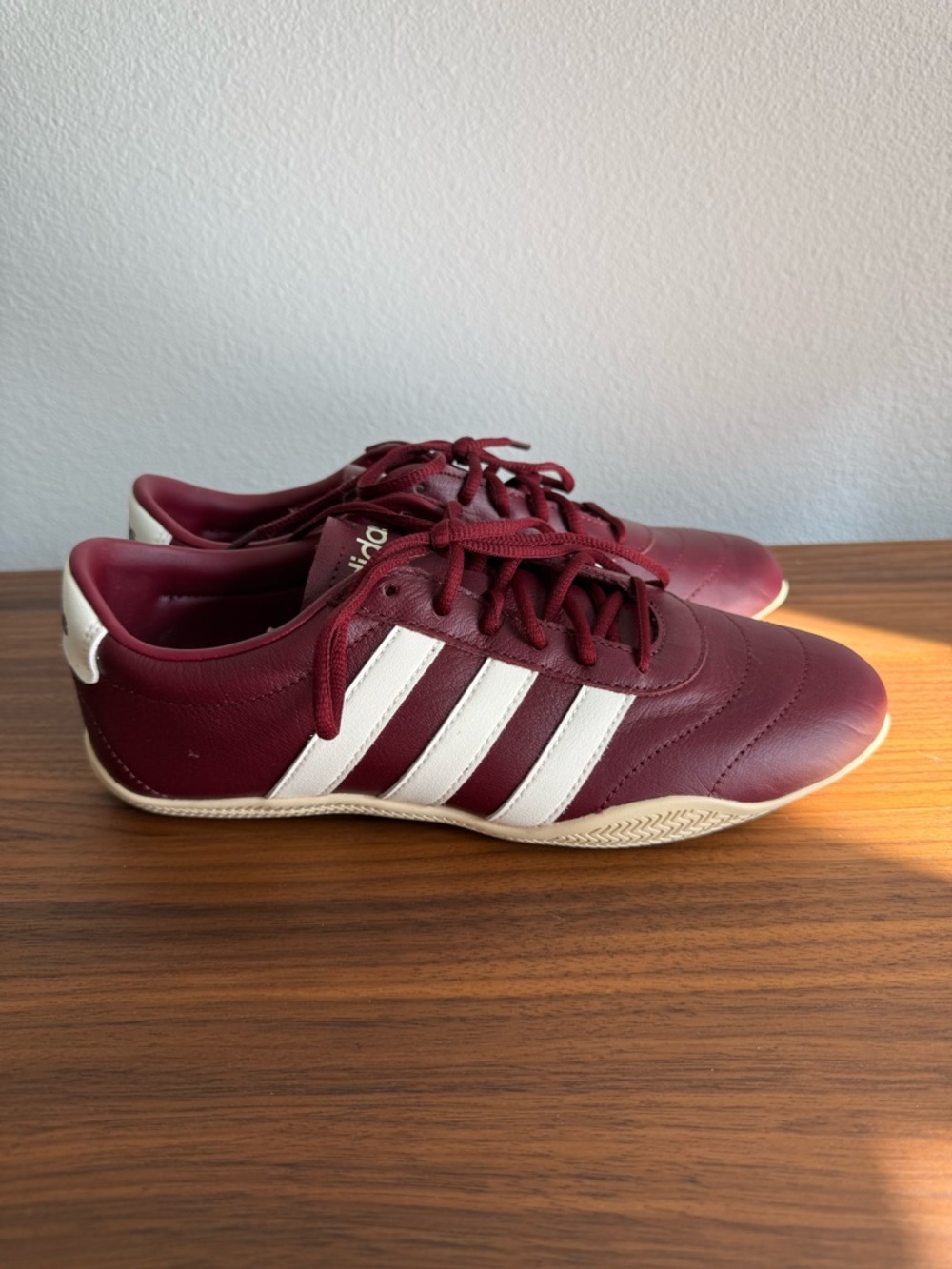 adidas Maroon Leather Sneakers with White Stripes - Picture 4 of 5